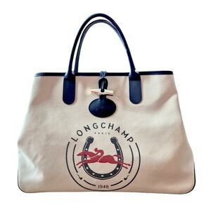 Longchamp Large Rosea 1948 Canvas Leather Tote Bag
